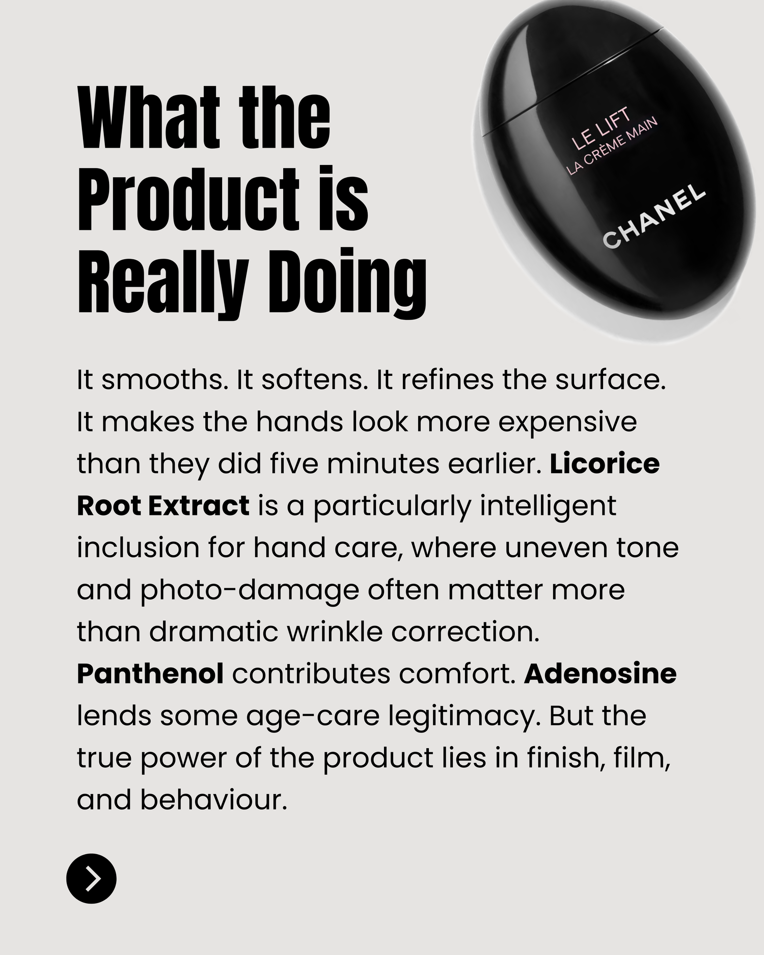 CHANEL Le Lift La Crème Main product performance logic and hand care analysis
